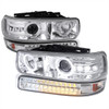 1999-2002 Chevrolet Silverado/ 2000-2006 Chevrolet Tahoe/Suburban Dual Halo Projector Headlights with LED Sequential Turn Signal Bumper Lights (Chrome Housing/Clear Lens)