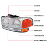 1999-2006 GMC Sierra/2007 Sierra Classic/2000-2006 Yukon/XL Factory Style Headlights and Bumper Lights with Amber Reflector (Chrome Housing/Clear Lens)