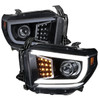 2014-2021 Toyota Tundra LED C-Bar Projector Headlights w/ Sequential Turn Signal Lights (Glossy Black Housing/Smoked Lens)