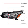 2008-2012 Honda Accord Sedan Factory Style Crystal Headlights w/ Amber Reflector (Matte Black Housing/Clear Lens)