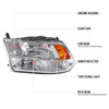 2009-2018 Dodge RAM 1500/ 2019-2021 RAM Classic/ 2010-2018 RAM 2500 3500 Factory Quad Style Headlights (Chrome Housing/Clear Lens)