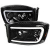 2006-2008 Dodge RAM 1500/ 2006-2009 2500 3500 Switchback LED C-Bar Projector Headlights (Jet Black Housing/Clear Lens)