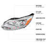 2012-2014 Ford Focus Factory Style Headlights w/ Amber Reflectors (Chrome Housing/Clear Lens)