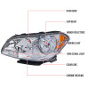 2008-2012 Chevrolet Malibu LS/LT/LTZ/Hybrid Crystal Headlights w/ Amber Reflectors (Chrome Housing/Clear Lens)