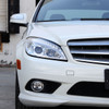 2008-2011 Mercedes Benz W204 C Class Projector Headlights w/ LED Light Bar & LED Turn Signal Lights (Chrome Housing/Clear Lens)