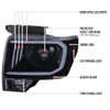 2009-2014 Ford F-150 LED C-Bar Projector Headlights (Glossy Black Housing/Smoked Lens)