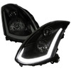 2003-2007 Infiniti G35 Coupe LED Bar Projector Headlights w/ Sequential Turn Signals (Black Housing/Smoked Lens)