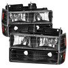 1994-1998 GMC C10/Sierra/Suburban/Yukon Factory Style Headlights w/ Bumper & Corner Lights (Matte Black Housing/Clear Lens)