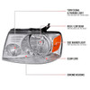 2004-2008 Ford F-150/ 2006-2008 Lincoln Mark LT Replacement Crystal Headlights w/ Amber Reflector (Chrome Housing/Clear Lens)