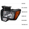 2009-2014 Ford F-150 Factory Style Crystal Headlights w/ Amber Reflector (Matte Black Housing/Clear Lens)