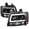 2007-2013 Chevrolet Avalanche/ 2007-2014 Tahoe Suburban LED C-Bar Projector Headlights -RS (Matte Black Housing/Clear Lens)
