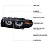 1995-2001 BMW E38 7 Series LED Bar Dual Halo Projector Headlights (Glossy Black Housing/Smoked Lens)
