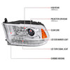 2013-2018 Ram 1500 2500 3500 LED Bar Projector Headlights (Chrome Housing/Clear Lens)