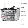 2007-2014 GMC Sierra Factory Style Headlights Clear Reflector (Chrome Housing/Clear Lens)