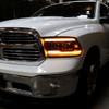 2009-2018 Dodge RAM 1500  / 2019-2021 RAM Classic / 2010-2018 RAM 2500 3500 Amber LED Bar Switchback Sequential Projector Headlights (Matte Black Housing/Clear Lens)