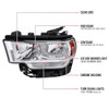 2019-2024 Dodge Ram 2500 3500 Factory Style Crystal Headlight - Driver Side Only (Chrome Housing / Clear Lens)