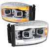 2006–2008 Dodge RAM 1500 / 2006–2009 RAM 2500 3500 Projector Headlights with Switchback LED Strips, Sequential Turn Signals, DRL & Startup Animations (Chrome Housing / Clear Lens)