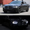 2011-2014 Dodge Charger Projector Headlights w/ LED DRL Light Strip Sequential Turn Signal and Side Marker  (Chrome Housing / Clear Lens)