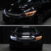 2016-2021 Honda Civic Projector Headlights w/ Switchback LED Sequential Turn Signals DRL Parking Light Strip (Matte Black Housing  / Clear Lens)