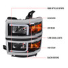 2014-2015 Chevrolet Silverado 1500 LED Bar Factory Style Headlights (Matte Black Housing/Clear Lens)