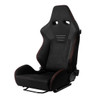 Universal Fully Reclinable Black Suede Red Stitch Bucket Racing Seat w/ Sliders - Single Seat