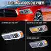 2011-2014 Dodge Charger HID Projector Headlights w/ LED DRL Light Strip Sequential Turn Signal and Side Marker  (Chrome Housing / Clear Lens)