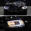 2011-2014 Dodge Charger HID Projector Headlights w/ LED DRL Light Strip Sequential Turn Signal and Side Marker  (Chrome Housing / Clear Lens)