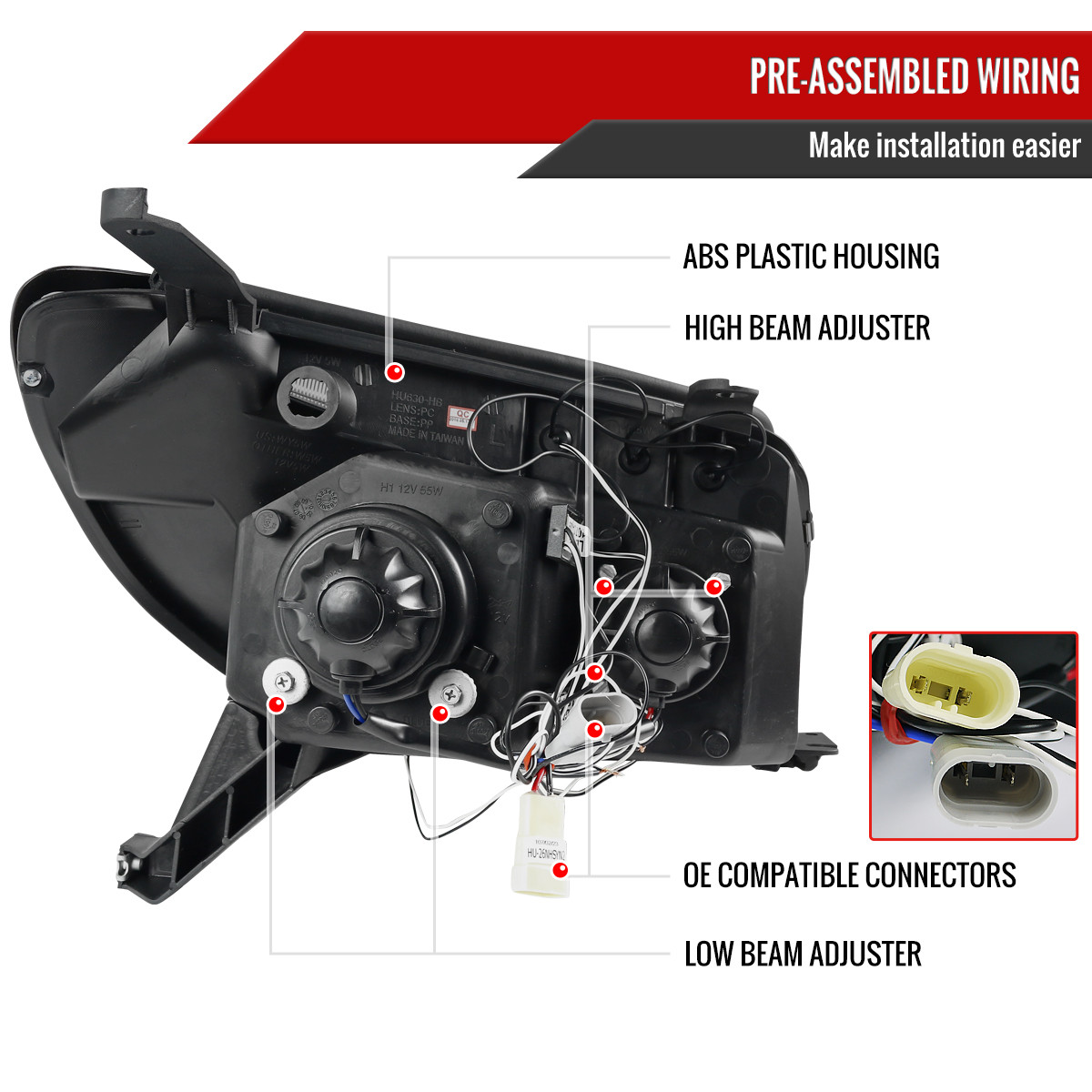 2003-2005 Toyota 4Runner Dual Halo Projector Headlights (Matte Black Housing/Clear Lens)