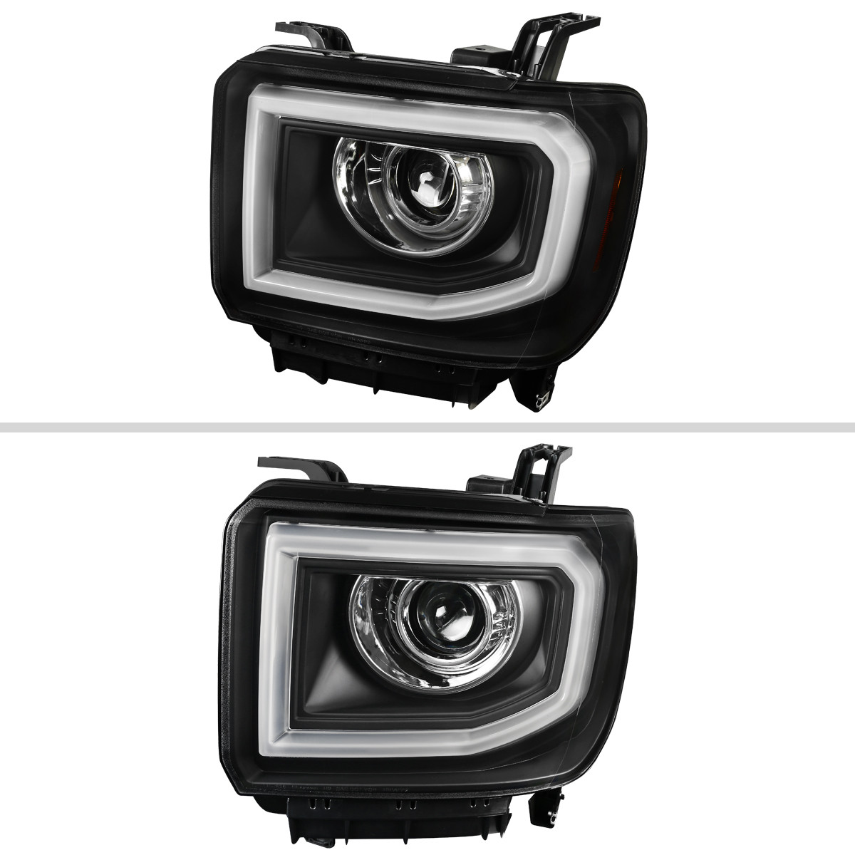 Black Projector Headlights Pair For GMC Sierra 1500 (2014-2018) & 2500HD/3500HD (2015-2019) - Clear Lens, DOT Certified