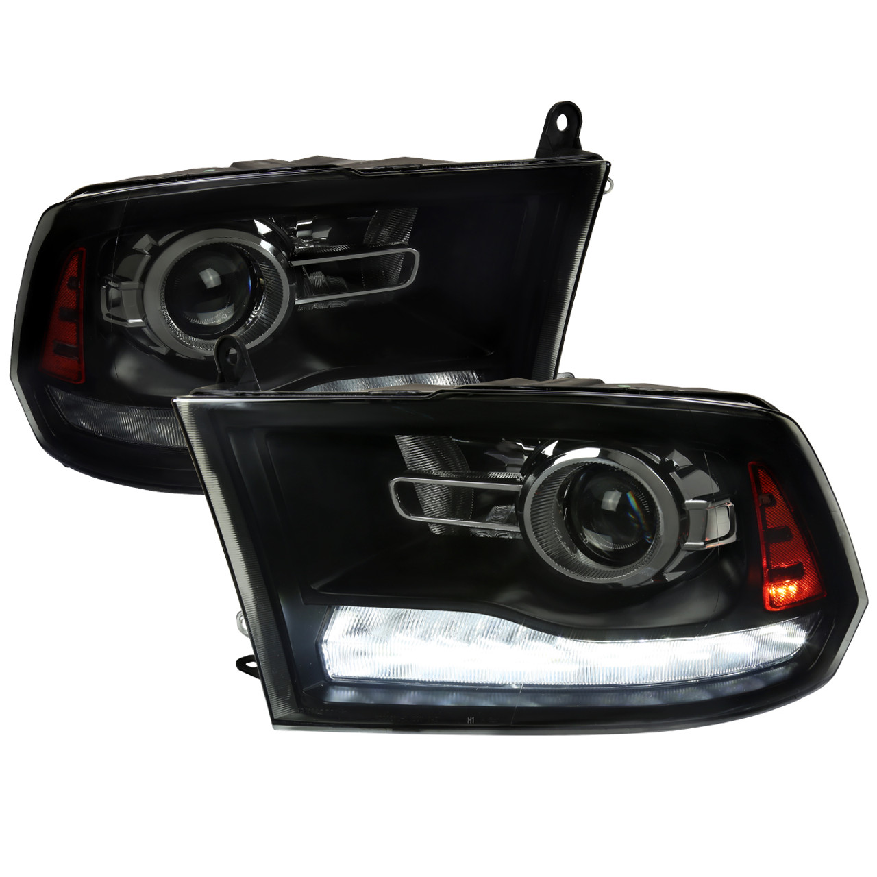  Spec-D Tuning Black Housing Smoke Lens Projector Headlights  Switchback LED Signal Compatible with 2009-2019 Dodge Ram 1500, 2010-2019  Dodge Ram 2500/3500 Left + Right Pair Headlamps Assembly : Automotive