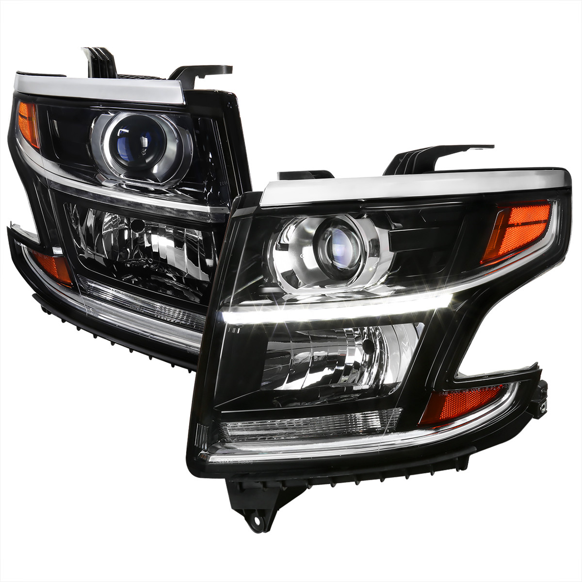 2015 -2016 Chevy Tahoe / Suburban Projector Headlights - DRL LED - Black