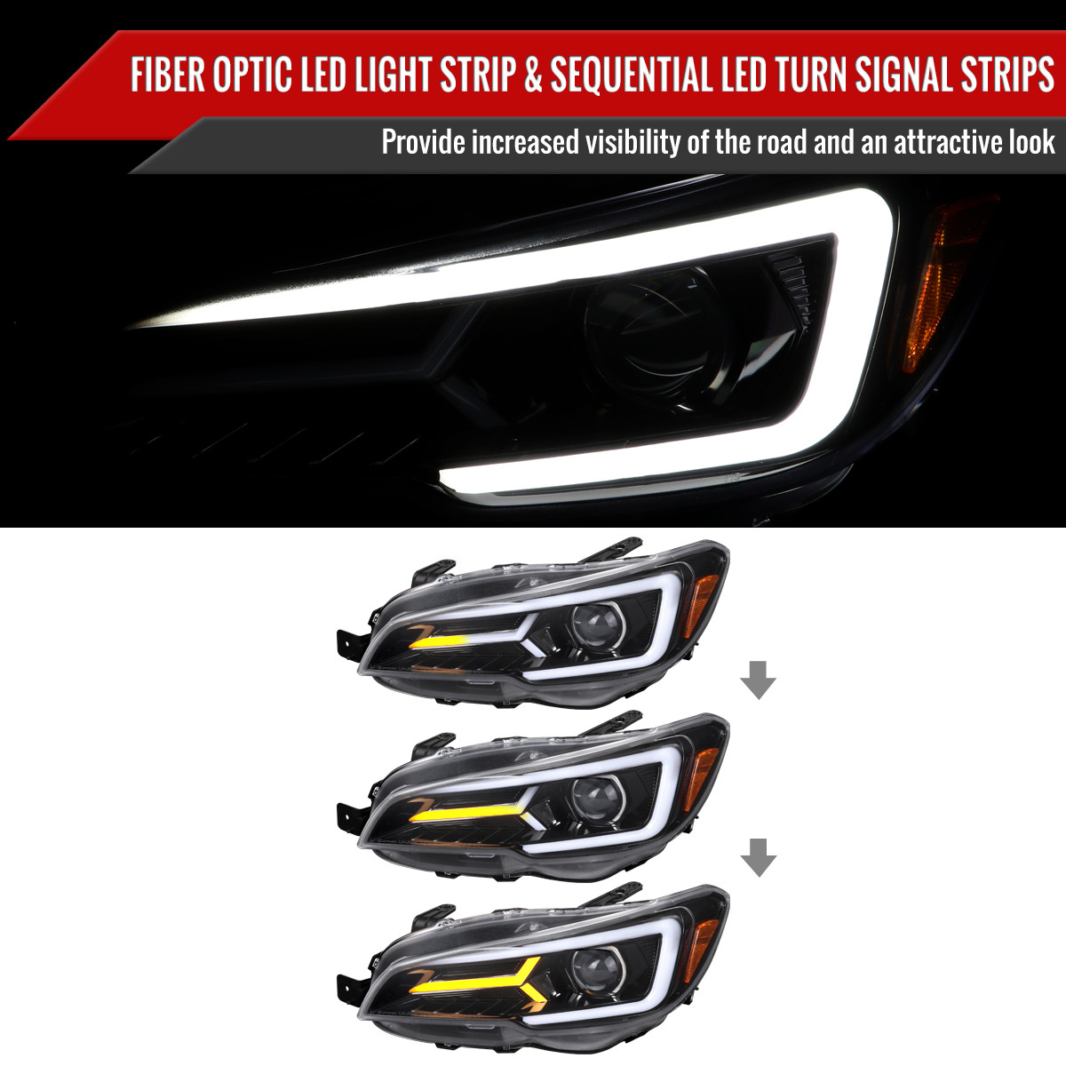 2015-2021 Subaru Impreza WRX/STI LED Bar Sequential Turn Signal (Glossy Black Housing/Clear Lens)