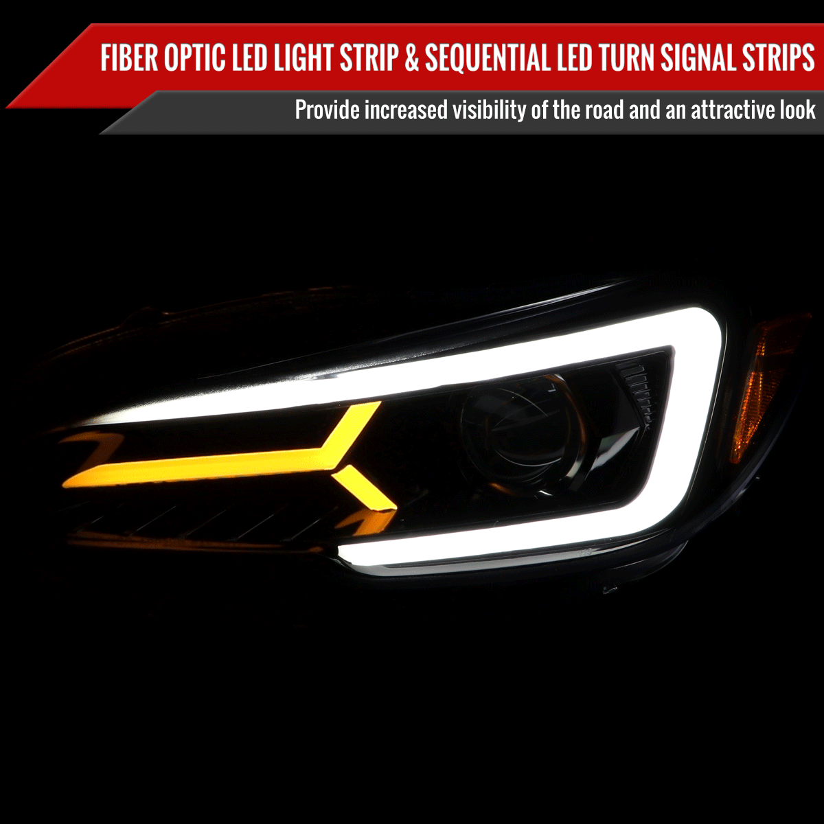 2015-2021 Subaru Impreza WRX/STI LED Bar Sequential Turn Signal (Glossy Black Housing/Clear Lens)