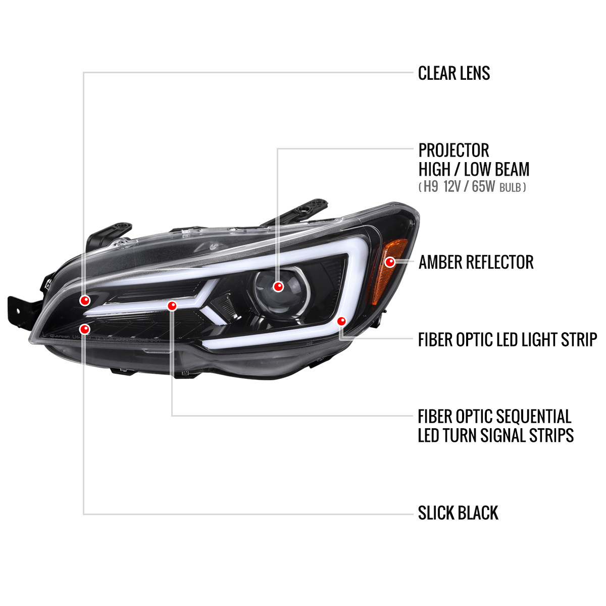 2015-2021 Subaru Impreza WRX/STI LED Bar Sequential Turn Signal (Glossy Black Housing/Clear Lens)