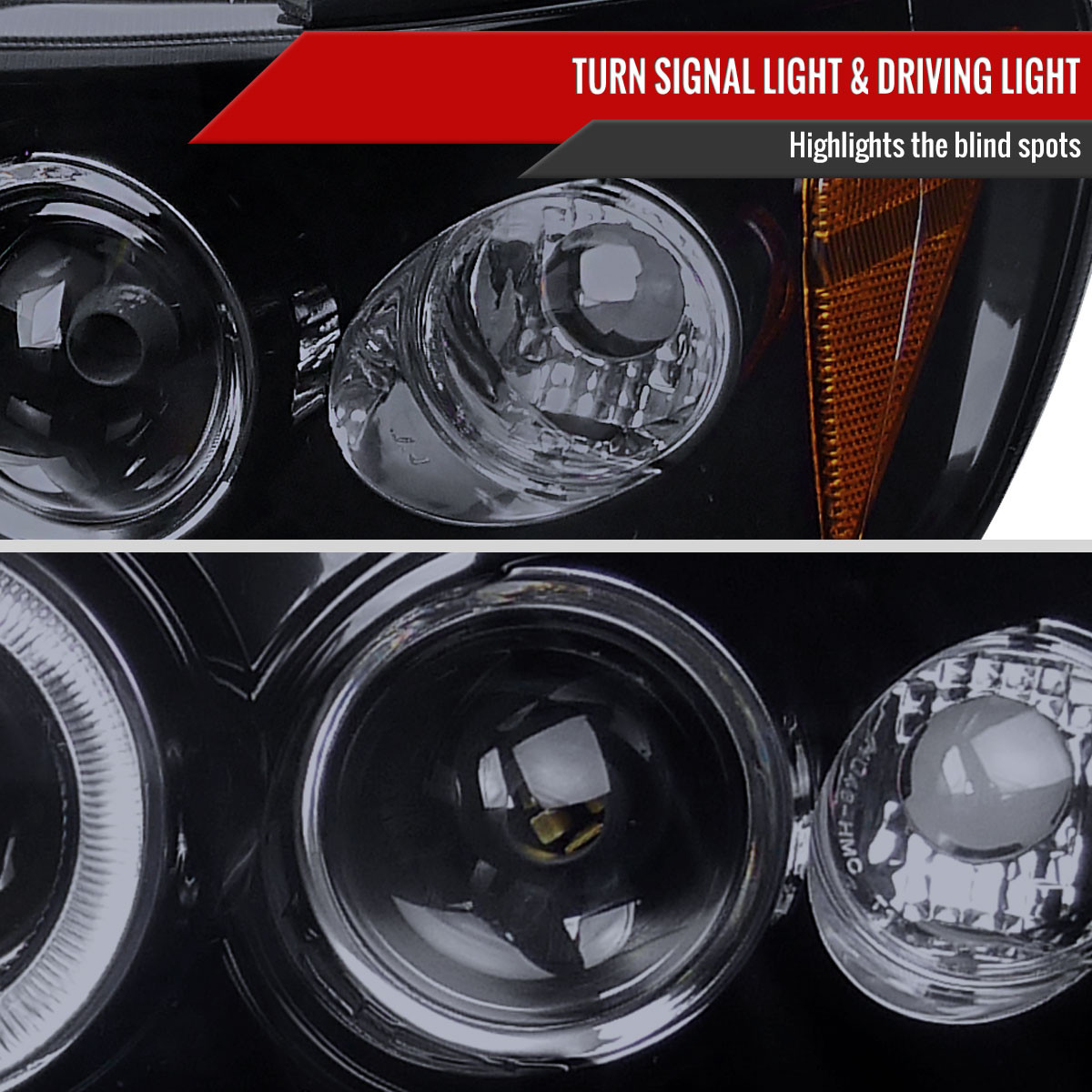 94-97 Honda Accord Halo Projector Headlights – Glossy Black Smoke, LED Bar, H1 Bulbs Included
