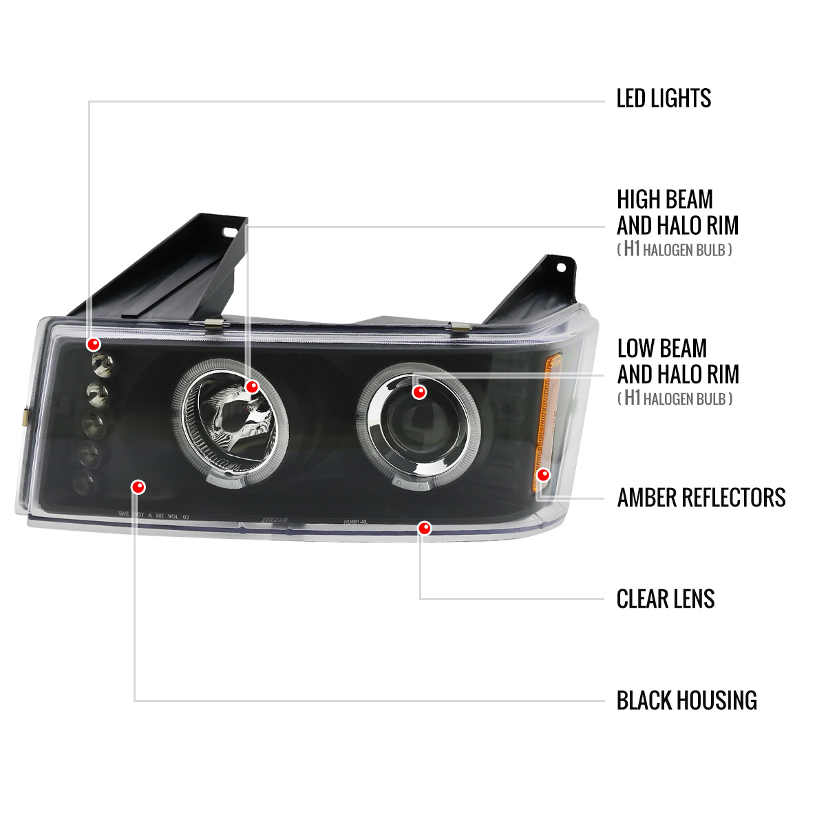 2004-2012 Chevrolet Colorado/ GMC Canyon Dual Halo Projector Headlights (Matte Black Housing/Clear Lens)