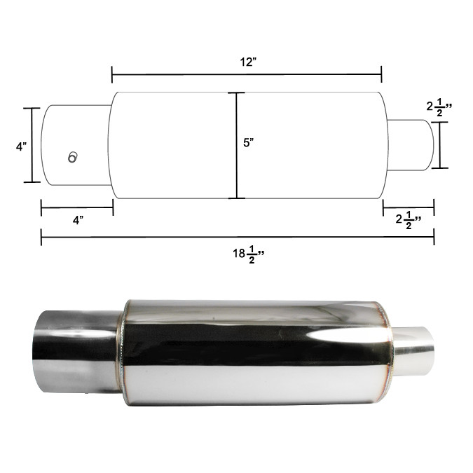 4" Slant Tip 2.5" Inlet T304 Stainless Steel Racing Exhaust Muffler W/ Silencer - Black