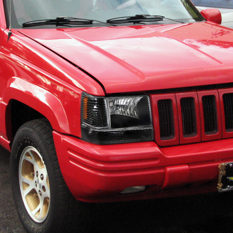1993-1998 Jeep Grand Cherokee Corner Lights w/ Amber Reflectors (Matte Black Housing/Clear Lens)