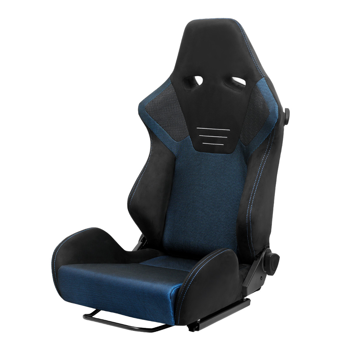 Universal Fully Reclinable Black Suede Blue Mesh High Bolster