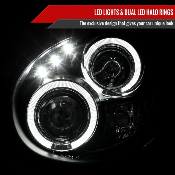 2002-2003 Subaru Impreza Dual Halo Bug Eye Projector Headlights (Matte Black Housing/Clear Lens)