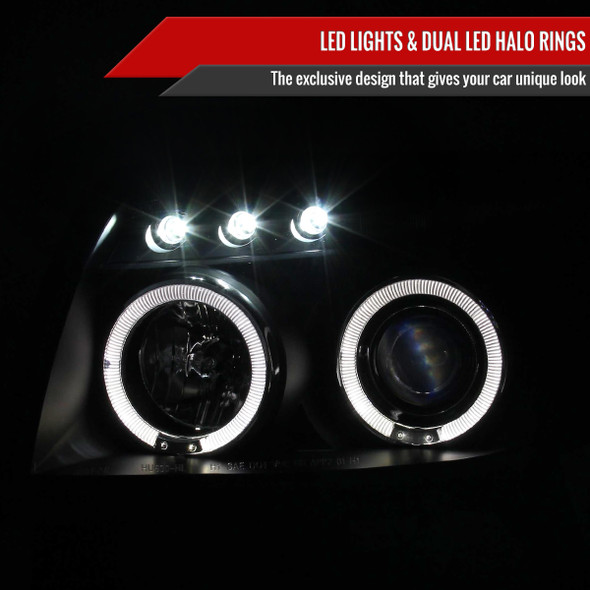 2003-2005 Toyota 4Runner Dual Halo Projector Headlights (Matte Black Housing/Clear Lens)