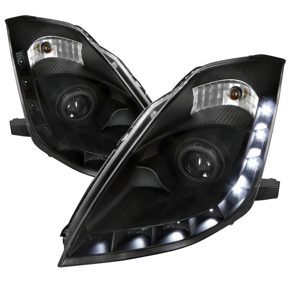 2006-2009 Nissan 350Z SMD LED Light Strip Projector Headlights (Matte Black Housing/Clear Lens)
