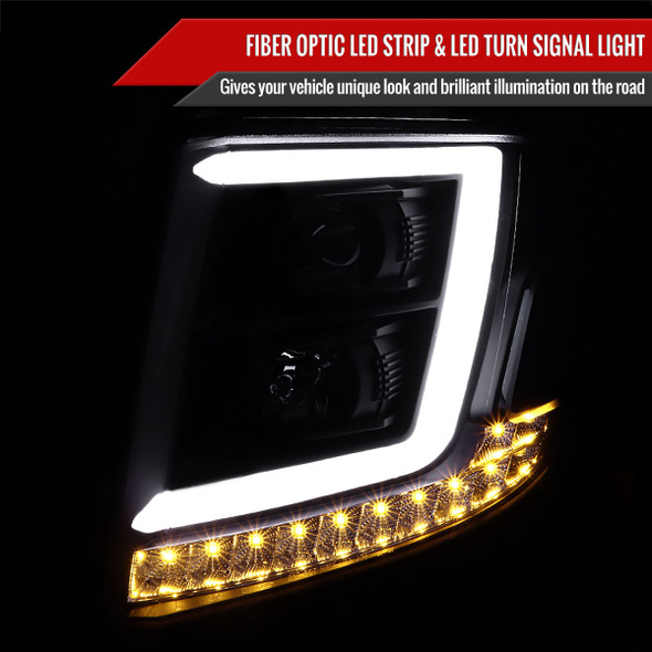 2015-2020 Chevrolet Tahoe Suburban/ 2016-2019 Suburban 3500HD LED C-Bar Projector Headlights w/ LED Turn Signal Lights (Matte Black Housing/Clear Lens)