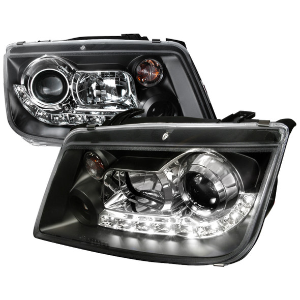 1999-2004 Volkswagen Jetta/Bora Projector Headlights w/ R8 Style LED Light Strip (Matte Black Housing/Clear Lens)