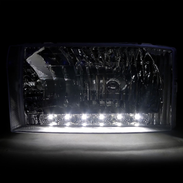 1999-2004 Ford F-250/F-350/F-450/F-550/Excursion Factory Style Headlights w/ SMD LED Light Strip (Chrome Housing/Clear Lens)