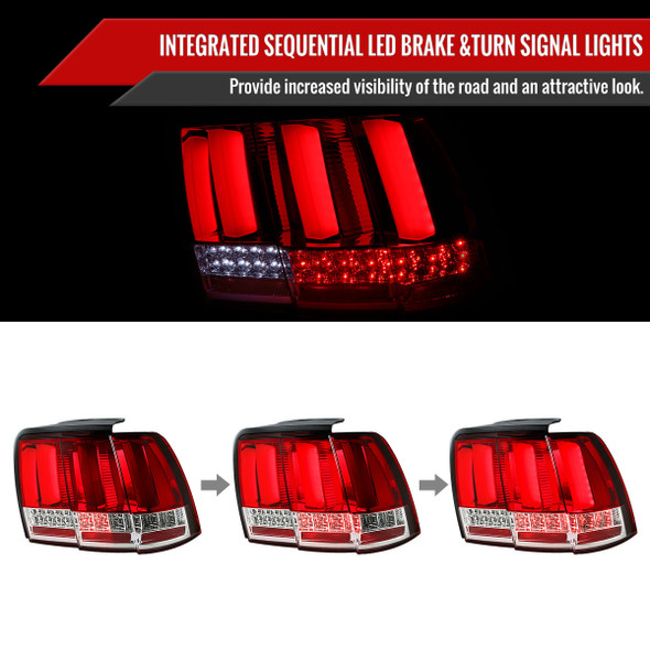 1999-2004 Ford Mustang Sequential LED Tail Lights (Chrome Housing/Red Lens)