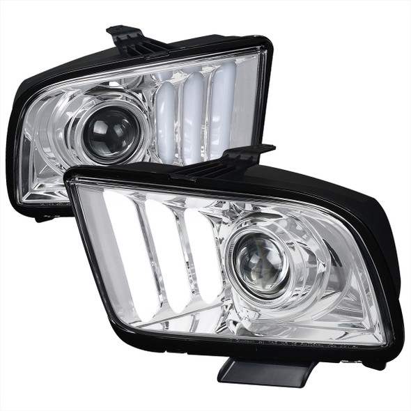 2005-2009 Ford Mustang LED Bar Projector Headlights (Chrome Housing/Clear Lens)