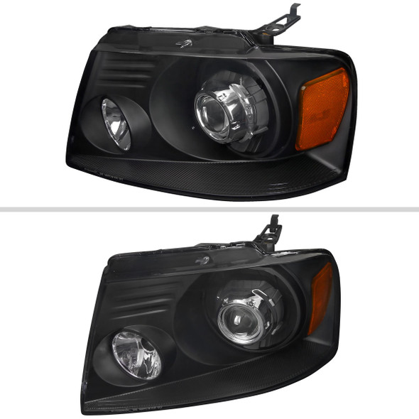 2004-2008 Ford F-150/ 2006-2008 Lincoln Mark LT Projector Headlights w/ Amber Reflectors (Matte Black Housing/Clear Lens)