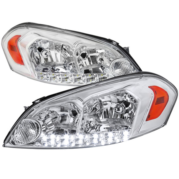 2006-2013 Chevrolet Impala / 2014-2015 Impala Limited / 2006-2007 Monte Carlo Factory Style Crystal Headlights w/ SMD LED Light Strip (Chrome Housing/Clear Lens)