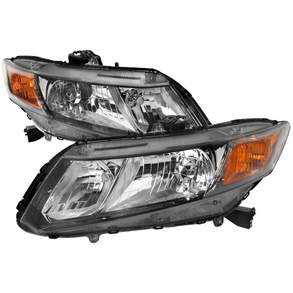 2012-2013 Honda Civic Coupe/ 2012-2015 Civic Sedan Crystal Headlights (Matte Black Housing/Clear Lens)